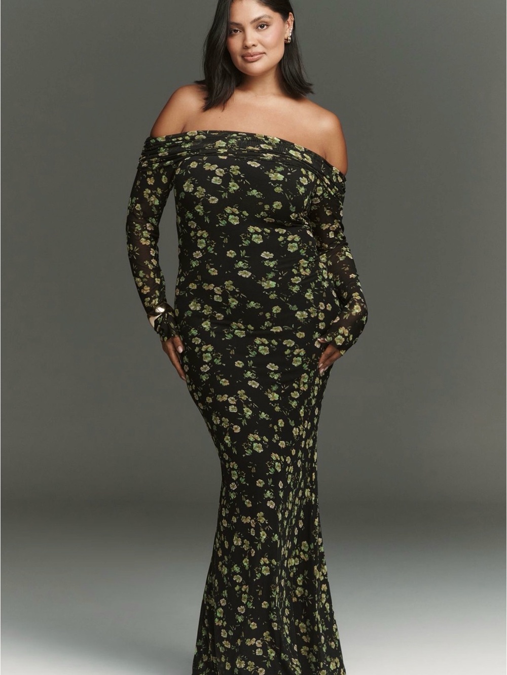 Anthropologie AFRM Off-Shoulder Black Floral Maxi Dress - size 1x